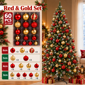 【Pre-decorated】60 PCS Christmas Balls Shatterproof Ready to Hang Ornament Balls Durable Tree Hanging Decor Hiasan Krismas Christmas Ornament Set