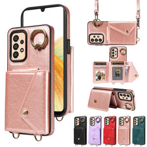 สำหรับ Samsung Galaxy S23 S22อัลตร้า S21เอฟอี A13 A14 A53 A73 A24 A23 4G/A25 5G A34 A54 A52S เคสหนังแบบแยกช่องกระเป๋ากระเป๋ากระเป๋าที่ยึดหลายฟังก์ชั่นเคสโทรศัพท์มีสายคล้องพาดลำตัวเคสสายคล้องคอ