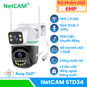Camera WiFi Ngoài Trời NetCAM STD34 Ống Kính Kép (3MP + 3MP) Xoay 360 Độ Đàm Thoại 2 Chiều Theo Dõi Chuyển Động