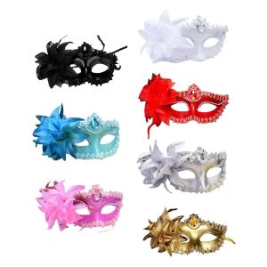 ALLUCK Flower Design Venetian Half Face Style Masquerade Lady Princess Diamond Decorated Lace Wedding Party