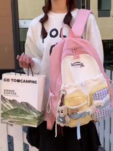 AE New high-appearance Korean style ins Unique backpack in Harajuku style for middle and high school students lightweight and color-blocking
