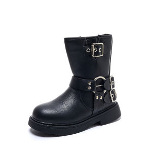 QBELY Boots for Children Girls Boys Ankle boots Non-slip soft-soled boots for children warm brown black leather shoes