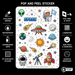 Cute Space Astronaut Sticker Set. Premium Stickers. Exclusive Design. Waterproof. For Children and Adult Gift Present.