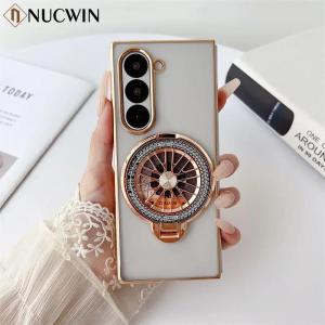 Spinning Top Bracket for Phone Cases For Samsung Galaxy Z Fold 6 5 4 3 Slim Plating Transparent Hard Holder Cover