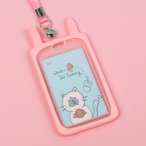 Gratis Semua - Tag Lanyard Gantungan Kartu Motif Kucing Akses MRT Busway E-Money Flazz Warna Pastel / Lanyard Kuping Id Card Tag