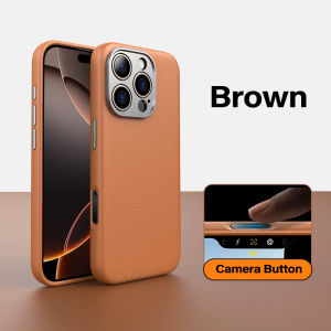 【Camera Button】Luxury MagSafe Magnetic Leather Phone Case For iPhone 16 Pro Max Skin-friendly with Alloy Lens Frame Back Cover For iPhone 16 Military Shockproof Protective Casing