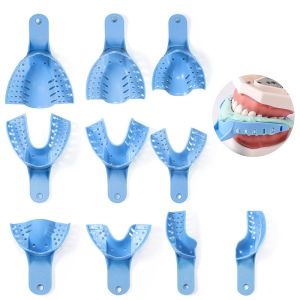 Annhua Dental Impression Trays Autoclavable 10 PCS Perforated Impression Trays Set Plastic Teeth Holder for Dental Clinic Lab Equipment Dental Students - Blue