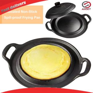11 Inch Cast Iron Skillet with Lid Durable Non-Stick Frying Pan for Indoor Outdoor Cooking