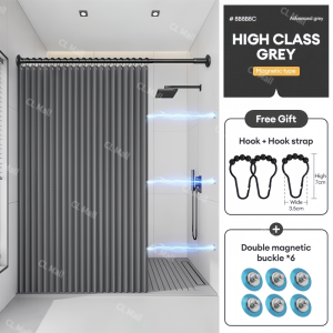 【COD】High Quality Bathroom Shower Curtain Makapal Waterproof with Rod Adjustable Set Washable Thick