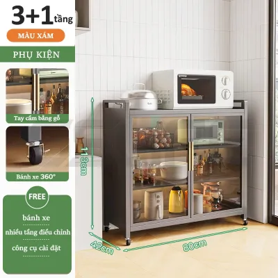 GSlife Kệ Để Đồ Nhà Bếp Đa Năng Thép Cacbon Với Bánh Xe Dễ Di Chuyển Thiết Kế Đôi Cửa Chống Bụi