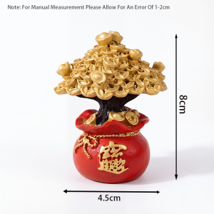 Golden Resin Money Tree in Lucky Red Bag - Feng Shui Wealth Decor for Home Office Car Golden Tree in Red Wealth Bag