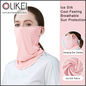 OLIKEI Summer Ice Silk Cooling Cycling Face Mask for Women Outdoor Sun Protection Anti-UV Breathable Facekini Ear-hook Style Riding Masks