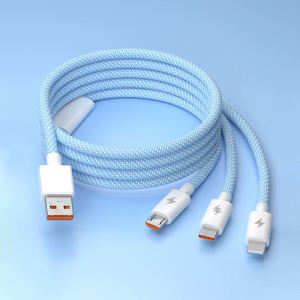 6A 66W 3 In 1ที่ชาร์จความเร็วสูงสายไมโคร USB /I/type C สายเคเบิลชาร์จโทรศัพท์ที่ชาร์จสายถักไนลอนสายซิงค์ข้อมูล