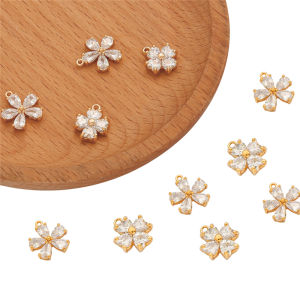 1PC แฟชั่นน่ารักดอกไม้ & Cross Heart Charm 18K ชุบทองทองเหลือง Charm จี้ Zircon หินสําหรับ DIY สร้อยคอทําเครื่องประดับต่างหู