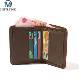 MISTLETOE Fashion Men Card Holder Wallet Original Vertical Small Bifold Purse Simple Design Cow Genuine Leather Wallet for Men