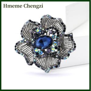 Hmeme Vintage Rhinestone Striped Flower Brooches For Women Clothing Coat Jewelry Accessries Gifts