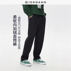 GIORDANO Men Pants Fleece-Lined Seam Detail Straight Pants Elastic Waist Fashionable Casual Regular Warm Pants 13116191