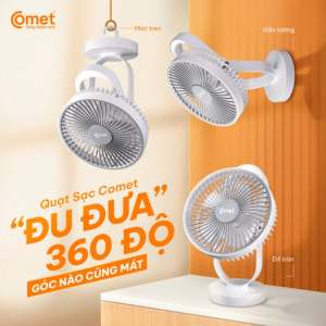 Quạt Sạc Tích Điện COMET CRF1606 treo tường để bàn siêu tiện lợi 6W