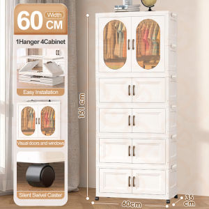 CD Foldable Wardrobe Cabinet for Clothes Storage White Durabox with Hanger Home Cabinet Organizer with Wheels