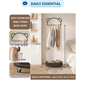 【DAILY ESSENTIAL】 YANASO Mobile Clothes Rack Bear Ear Garment Stand Storage Basket Hooks Brake Casters Kids Adult Bedr