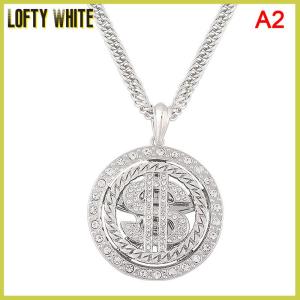 Lofty White สร้อยคอจี้สัญลักษณ์เงินรูปธนบัตรดอลลาร์สหรัฐหมุนได้ขนาดใหญ่สำหรับผู้ชายแร็ปเปอร์ฮิปฮอป