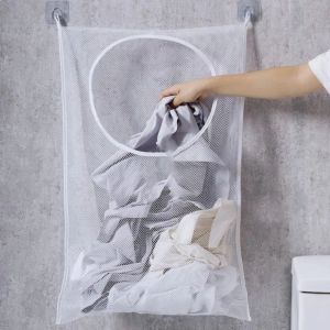 FGHAFGGR Large Capacity Wall Hanging Mesh Basket Household with Hook Foldable Laundry Basket Multifunction Mesh Laundry Hamper Dirty Clothes Storage Bag for Bathroom
