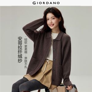 Giordano Beau Monde Women Turndown collar double pockets cardigan Free Shipping 13356625