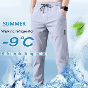 Men Ice Silk Pants/Black Label Lightweight Business Casual Pants Big Size Stretch Durable/Workwear Daily Youth Sports