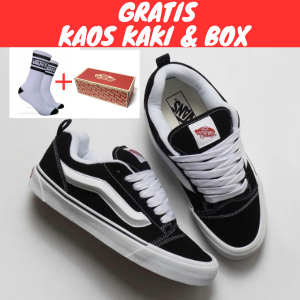 Sepatu Vans Knu Skool Classic Black White Sneakers Pria Wanita