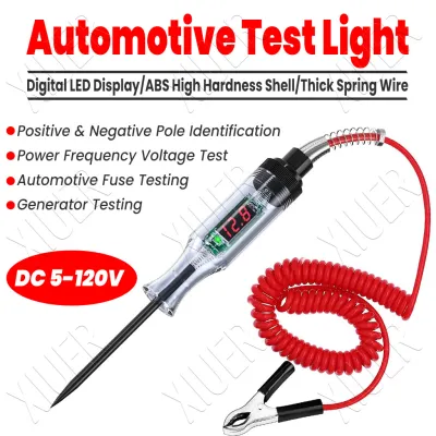 Automotive Test Light 5-120V DC Digital LED Circuit Tester Heavy Duty Light Tester with Voltmeter Auto Bidirectional Voltage Tester Electric Test Pen