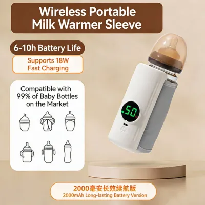 Rechargeable Baby Bottle Warmer 6Levels Temperature Adjustment with Temperature Display Warmer Sleeve Feeding Accessories