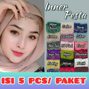 PAKET [ ISI 5 PCS ] CIPUT PAYET PESTA/INNER JILBAB PAYET PESTA/BANDANA DALAMAN JILBAB WARNA RANDOM