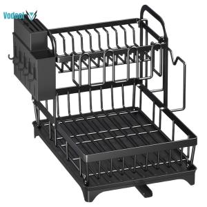 42×30CM Thickened Carbon Steel Dish Drying Rack with Drainboard Dish Drainer Organizer Non-Slip [Vodool Official Center]