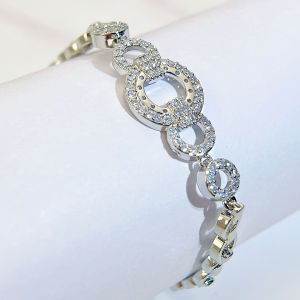 SEQUITO Luxury Brides Jewelry Micro Pave Sparkling AAA Cubic Zircon White Gold Plated Hollow Round Pendant Bracelet Bangle for Wedding Party B238