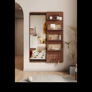 Mirror Stand Full Body Standing Mirror Full Length Mirror With Storage Stand Mirror Dressing Mirror Solid wood bedroom invisible sliding wall-mounted storage perforated board all-in-one