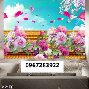 Gạch tranh 3D hoa mẫu đơn ốp lát