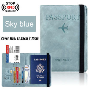 Genuine PU Leather Passport Travel Wallet Elastic Band Sim Holder Case RFID Blocking Card Organizer Lightweight Bifold Document Elastic Strap Protector Waterproof Vacation Essentials OP