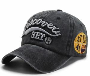 Cap Baseball Wash Denim Washed Hitam Bordir Brooklyn 1947 - Bahan Lembut Nyaman