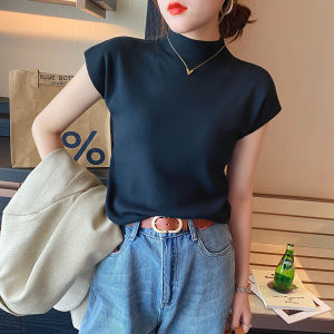 Lareine Áo Thun Nữ Tay Ngắn Cổ Lọ 2023 áo áo len mặc lót mới