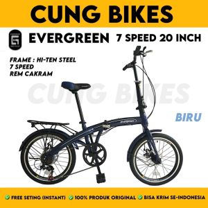 CUNG BIKES EVERGREEN Sepeda Lipat 20 Folding Bike 7 speed bearing dan disc brake