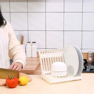 Foldable Dish Plate Drying Rack Organizer Drainer Plastic Storage Holder Tableware Shelf Collapsible Drying Rack Dishes Plate Holder