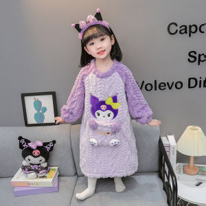 Christmas gifts Halloween Sanrio Hello Kitty Girls Pajamas Kuromi Autumn Winter New Kawaii Cartoon Thick Warm Home Clothes Sleeping Bag Kid Soft Bathrobe