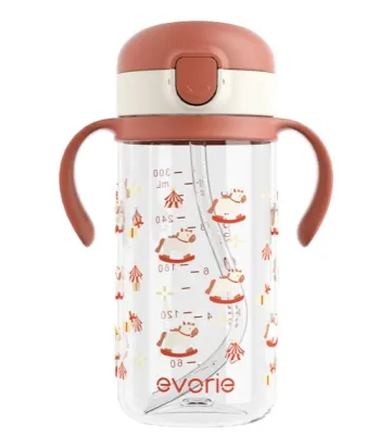Evorie Tritan Toddler Sippy Cup Kids Water Bottle for 1-3 year old 300mL With Silicone Straw & Removable Handles Sealed and leakproof portable and drop-resistant