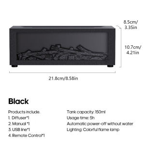 Colorful Flame Fireplace Aroma Diffuser 150 ml Water Air Humidifier with Timer Remote Control for Home Bedroom Gift