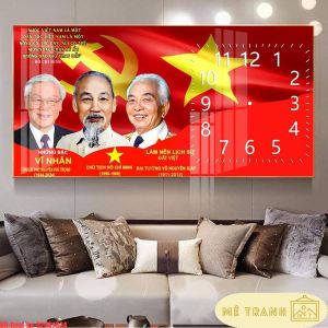 Tranh Đồng Hồ Treo Tường Tráng Gương Bác Hồ Bác Giáp Bác Trọng Decor Phòng Khách – DH6- Mê Tranh