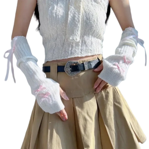 2000S tất tay Cho Phụ Nữ Cô Gái dệt mềm Bowknot Bao cánh tay Găng Tay Nửa Ngón Cho Thanh Thiếu Niên Cô Gái Hàng Ngày Và Anime Sự Kiện