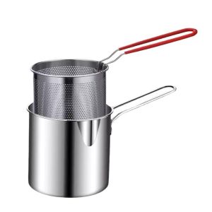 LILIER 304 Stainless Steel Multifunctional Small Deep Fryer Pot with Strainer for Kitchen Cooking and Tea
