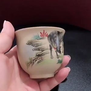 Rustic ceramic tea set with 12 zodiac animal designs vintage-style Chinese kung fu tea cup single cup master cup