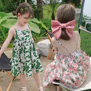 Summer Girls Dress Sleeveless Floral Sling Dress Girls Summer A-line Dress Fashion Korean Style Dresses for Girls Summer New Arrival 0142