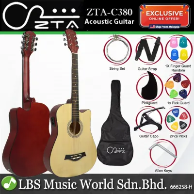 ZTA 38 Inch Acoustic Guitar Natural EQ Pickup Cutaway Starter Pack Folk Guitar Bundle With Plug In Amp Equalizer